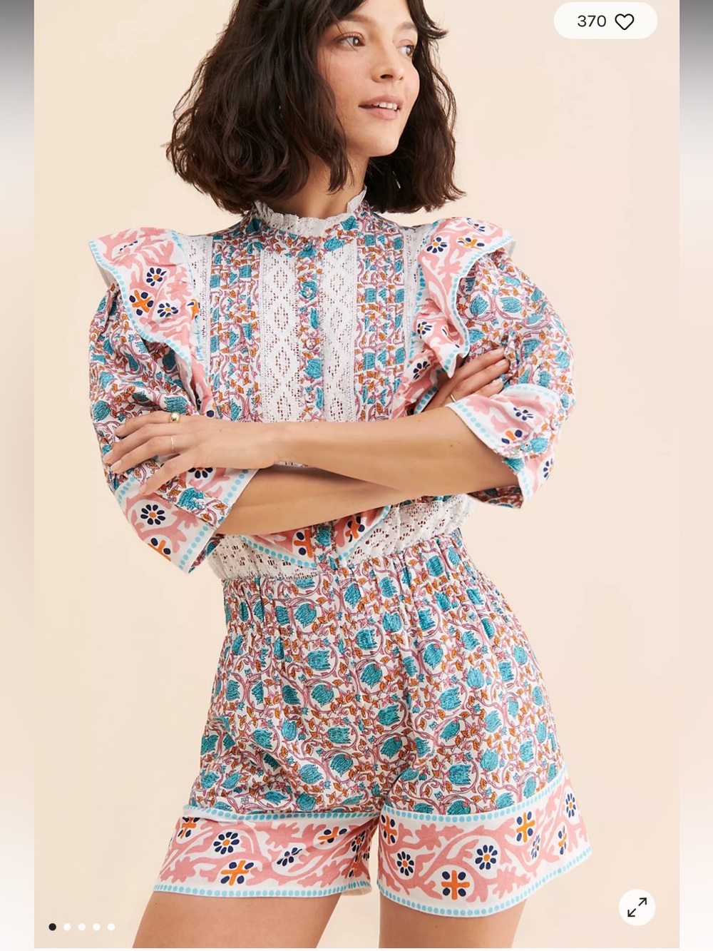 Nuuly x Place Nationale Flounce Trim Colorful Boho Ruffle Romper